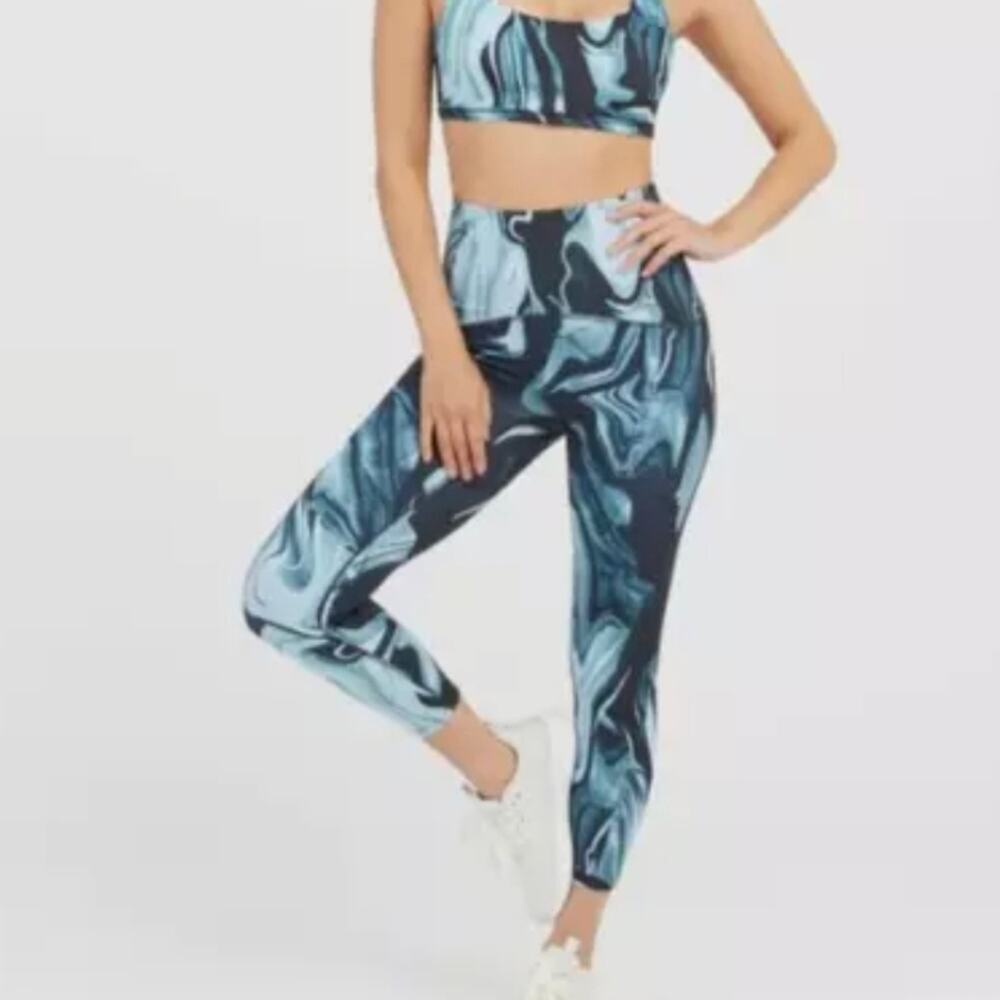 Spanx Women's Size 3X Booty Boost 7/8 Leggings Marbled Blue Black 24” Inseam New